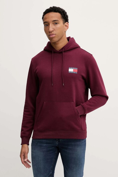 Tommy Jeans bluza męska kolor bordowy z kapturem z aplikacją DM0DM20738