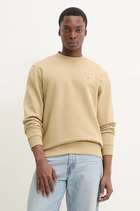 Mikina Tommy Jeans pánská, béžová barva, hladká, DM0DM20741