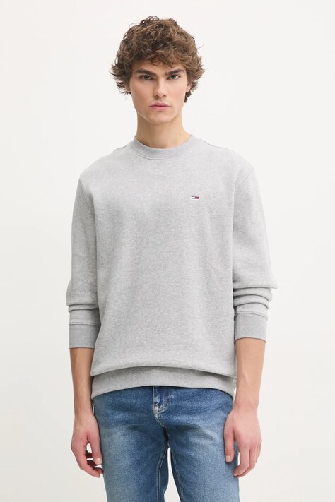 Mikina Tommy Jeans pánská, šedá barva, hladká, DM0DM20741