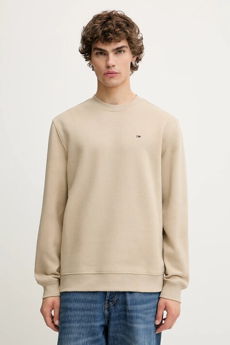 Суичър Tommy Jeans мъжки в бежово с изчистен дизайн DM0DM20741