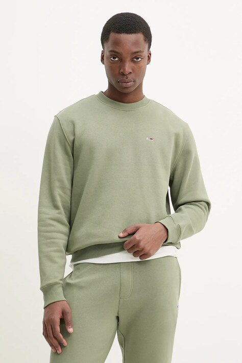 Mikina Tommy Jeans pánská, zelená barva, hladká, DM0DM20741