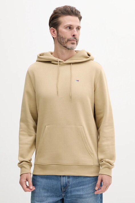 Μπλούζα Tommy Jeans χρώμα: μπεζ, με κουκούλα, DM0DM20742
