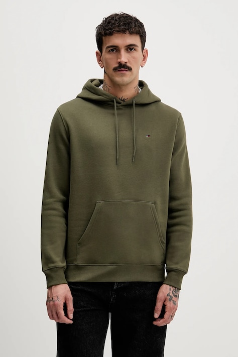 Tommy Jeans bluza męska kolor zielony z kapturem gładka DM0DM20742