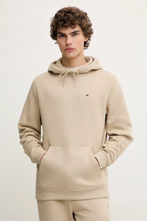 Суичър Tommy Jeans мъжки в бежово с качулка с изчистен дизайн DM0DM20742
