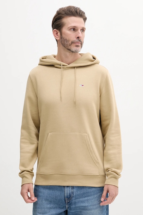 Кофта Tommy Jeans мужская цвет бежевый с капюшоном однотонная DM0DM20742