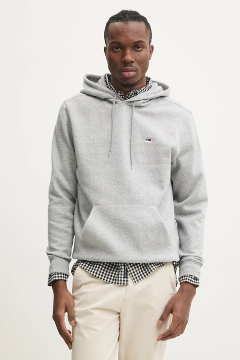Кофта Tommy Jeans чоловіча колір сірий з капюшоном однотонна DM0DM20742