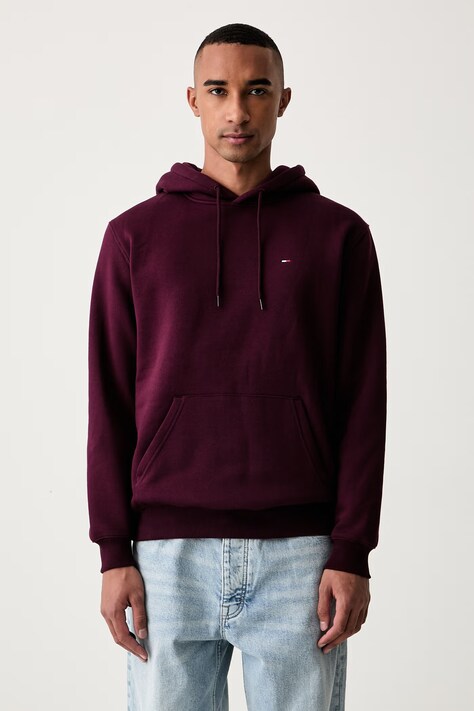 Tommy Jeans mikina s kapucí pánská s bavlnou burgundská DM0DM20742