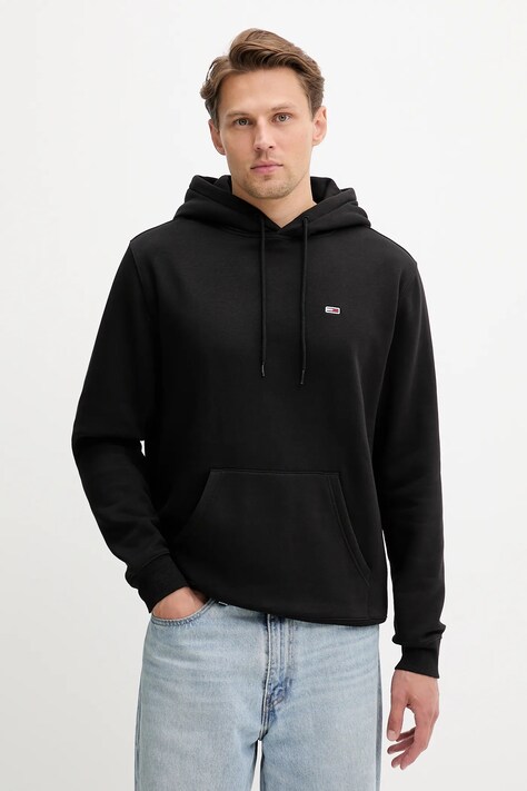 Tommy Jeans bluza męska kolor czarny z kapturem gładka DM0DM20742
