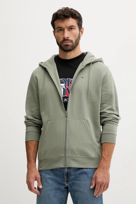 Tommy Jeans bluza męska kolor zielony z kapturem gładka DM0DM20743