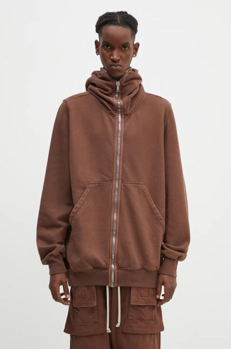 Rick Owens felpa in cotone Jumbo Gimp uomo colore marrone con cappuccio DU02D2283.F