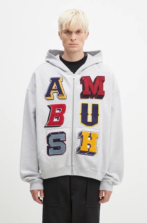 AMBUSH bluza Zip Up Sweatshirt męska kolor szary z kapturem z aplikacją BMBE003F24FLE0020505