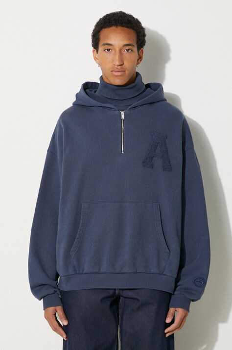 AMBUSH bluza bawełniana Collar Rib Sweatshirt Insignia męska kolor niebieski z kapturem z aplikacją BMBB004F24FLE0014545