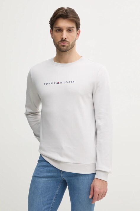 Mikina Tommy Hilfiger pánská, šedá barva, s potiskem, UM0UM03346
