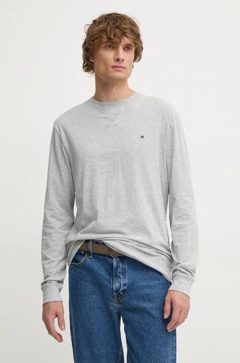 Tommy Hilfiger longsleeve barbati, culoarea gri, neted, UM0UM03366