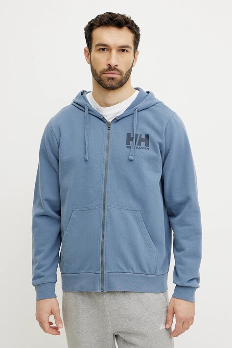 Helly Hansen bluza bawełniana HH LOGO męska kolor niebieski z kapturem z nadrukiem 30393
