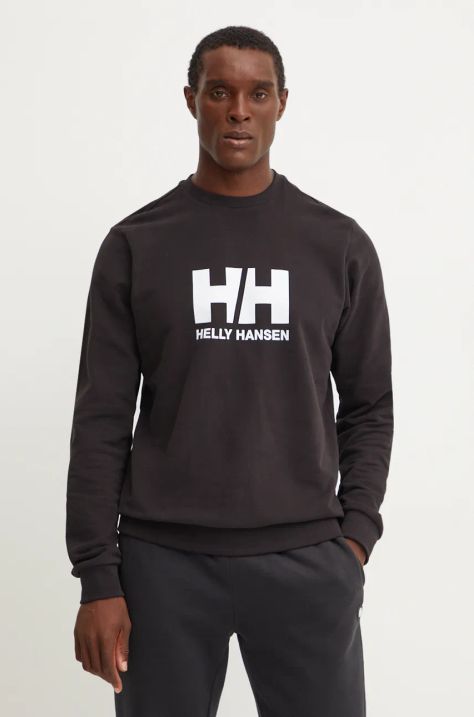 Bavlnená mikina Helly Hansen HH LOGO pánska, čierna farba, s potlačou, 30395