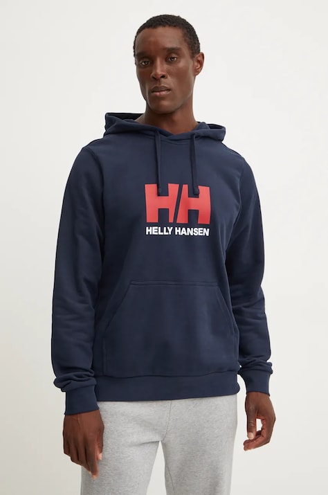 Βαμβακερή μπλούζα Helly Hansen HH LOGO χρώμα: ναυτικό μπλε, με κουκούλα, 30394