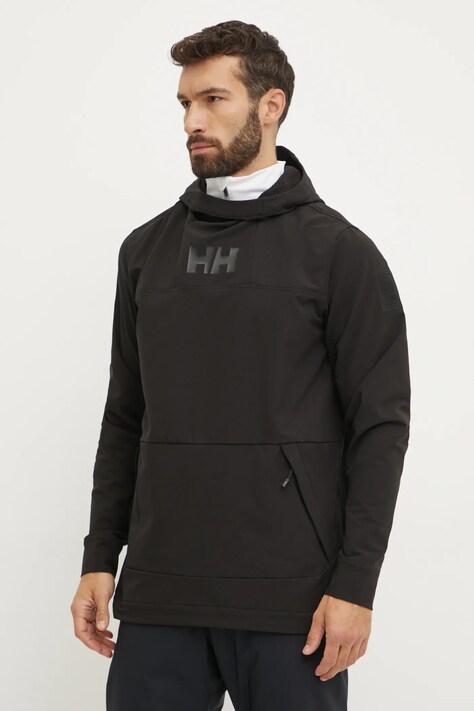 Sportovní mikina Helly Hansen ULLR D Shield černá barva, s kapucí, s potiskem, 65979