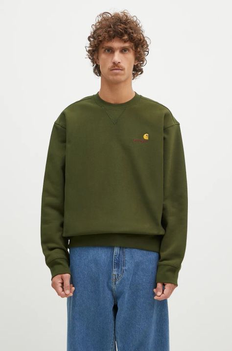 Carhartt WIP felpa American Script Sweat uomo colore verde con cappuccio I025475.2BRXX