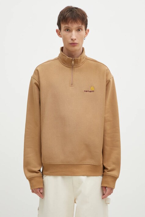 Carhartt WIP bluza Half Zip American Script Sweat męska kolor brązowy gładka I027014.2FSXX