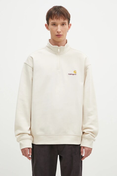 Carhartt WIP sweatshirt Half Zip American Script Sweat men's beige color smooth I027014.MOOXX