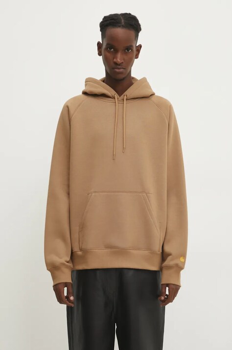 Carhartt WIP bluza Hooded Chase Sweat męska kolor beżowy z kapturem gładka I033661.2GQXX