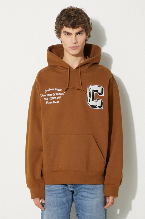 Mikina Carhartt WIP Hooded Brown Ducks Sweat pánská, hnědá barva, s kapucí, s aplikací, I033930.HZXX