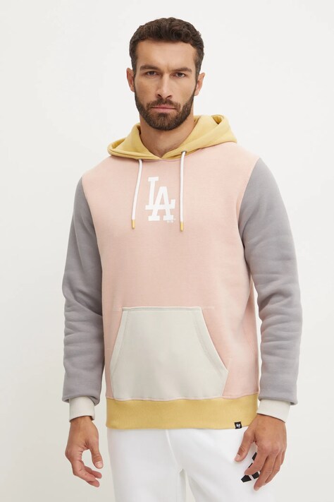 Μπλούζα 47 brand MLB Los Angeles Dodgers χρώμα: ροζ, με κουκούλα, BB012PMKDZZ635393DV