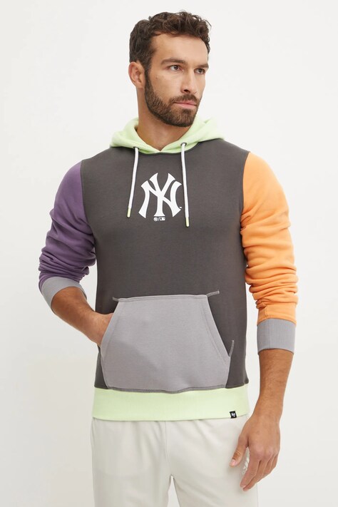 Mikina 47 brand MLB New York Yankees pánska, šedá farba, s kapucňou, vzorovaná, BB017PMKDZZ634960GH