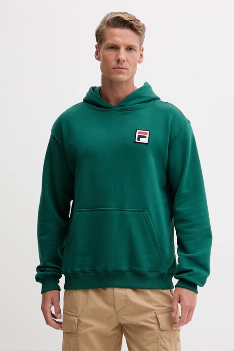 Fila bluza Borgholm barbati, culoarea verde, cu glugă, neted, FAU0148