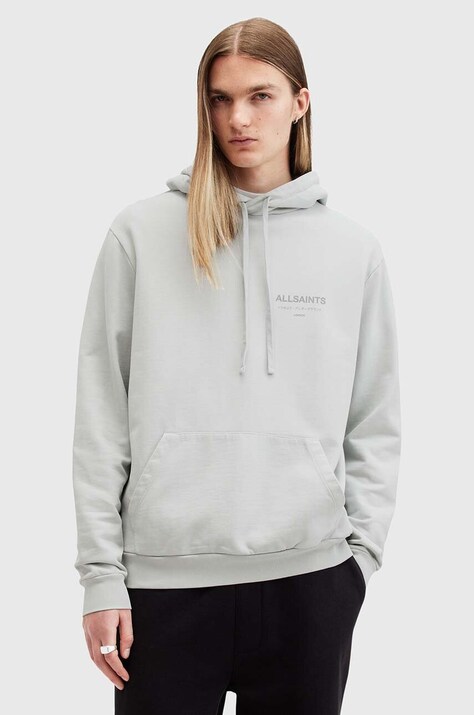 AllSaints hanorac de bumbac UNDERGROUND barbati, culoarea gri, cu glugă, cu imprimeu, M034NB