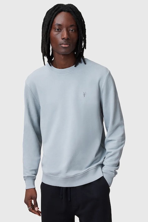 Памучен суичър AllSaints RAVEN CREW в синьо с изчистен дизайн M037NB