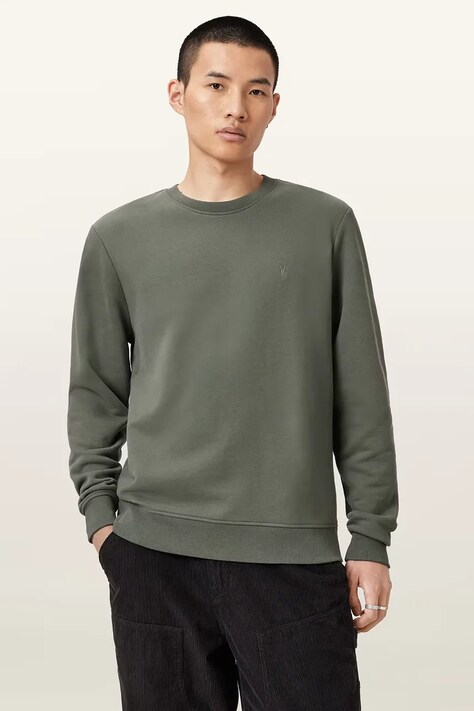 AllSaints bluza bawełniana RAVEN CREW męska kolor zielony gładka M037NB