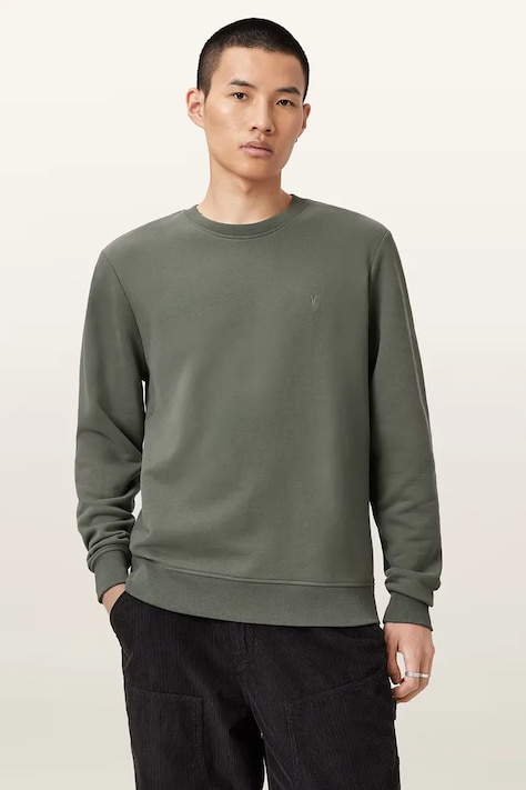 AllSaints bluza bawełniana RAVEN CREW męska kolor zielony gładka M037NB