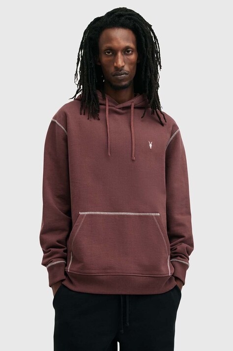 AllSaints hanorac de bumbac AMIR barbati, culoarea bordo, cu glugă, neted, M038NB