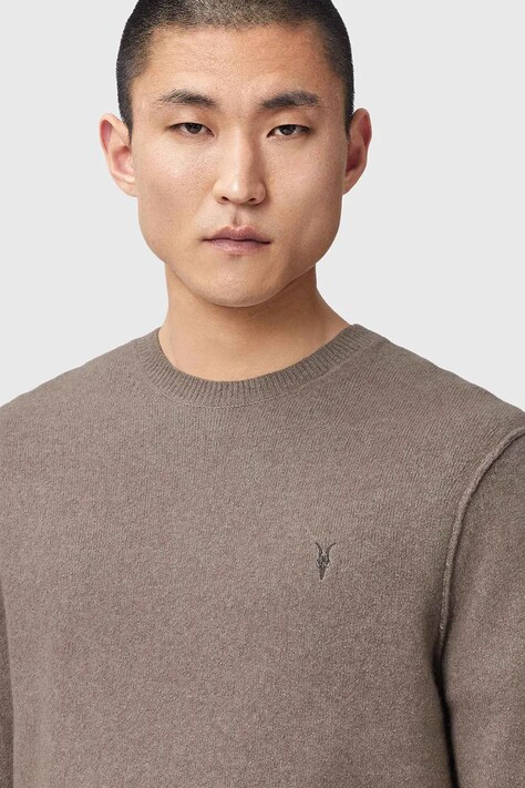 AllSaints Sweter męski z dodatkiem wełny brązowy M039KA