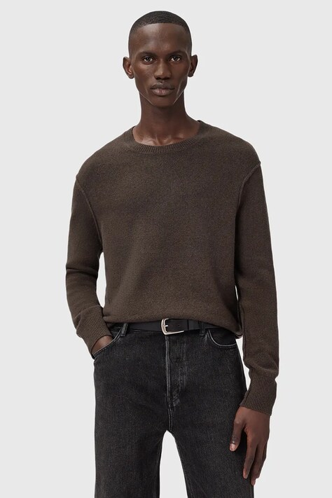 AllSaints sweter z dodatkiem wełny męska kolor brązowy lekki M039KA