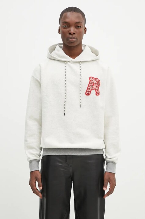Хлопковая кофта Aries Reverse Column A Hoodie мужская цвет серый с капюшоном с аппликацией AR2001202