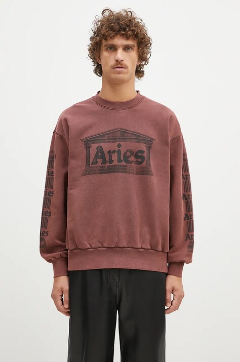 Бавовняна кофта Aries Aged Ancient Column Sweat чоловіча колір бордовий з принтом AR2003302