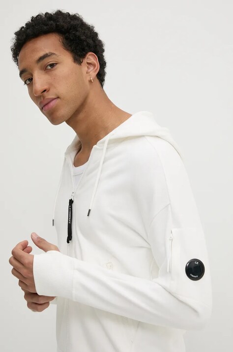 Хлопковая кофта C.P. Company мужская цвет белый с капюшоном однотонная 17CMSS025A005086W