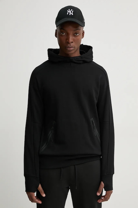 Bavlněná mikina C.P. Company pánská, černá barva, s kapucí, hladká, 17CMSS026A005086W