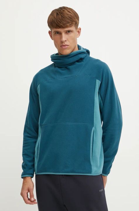 Pulover Peak Performance Treeline Fleece moški, turkizna barva, s kapuco, G79917