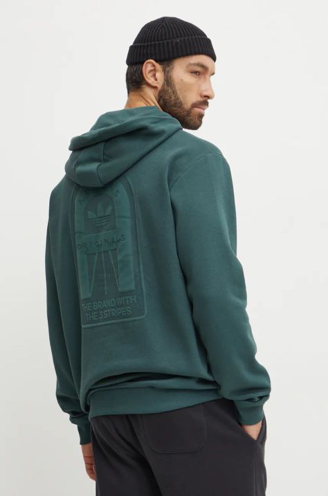 Pulover adidas Originals moški, zelena barva, s kapuco, IX9604