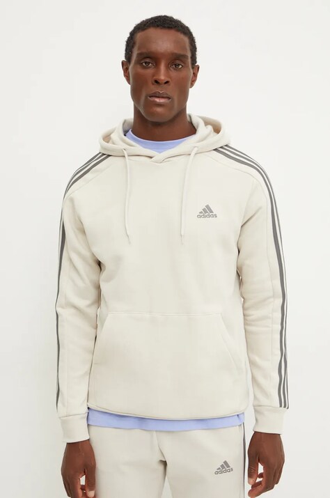Mikina adidas Essentials pánská, béžová barva, s kapucí, s aplikací, IX0163