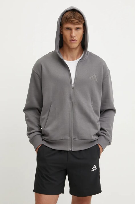 Mikina adidas All SZN pánska, šedá farba, s kapucňou, jednofarebná, IY6548