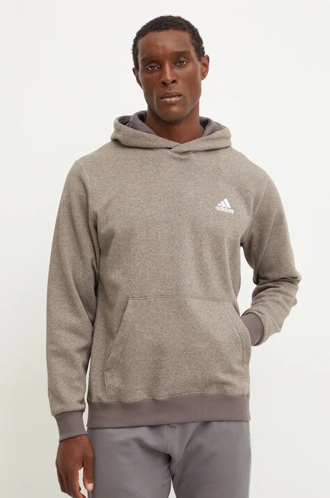 Mikina adidas pánská, hnědá barva, s kapucí, melanžová, IY6617