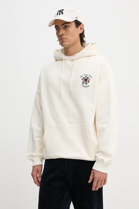 Хлопковая кофта Drôle de Monsieur Le Hoodie Slogan Fleurs мужская цвет бежевый с капюшоном с аппликацией E.HO169.CO127.CM Le Hoodie Slogan Fleurs