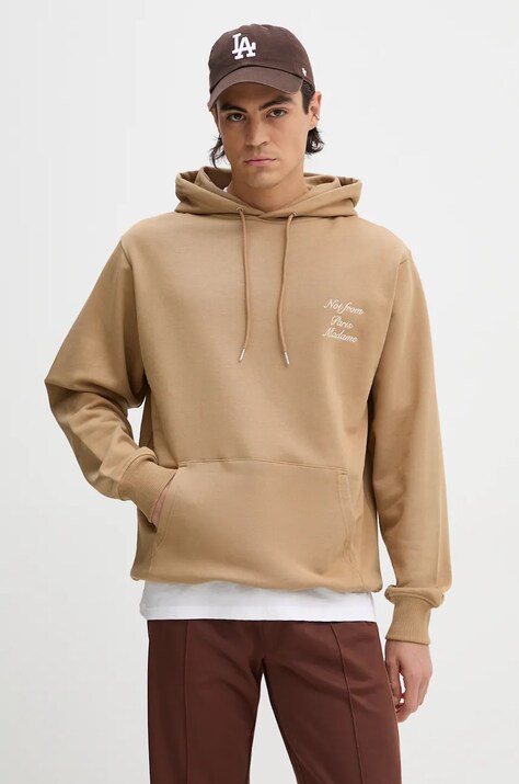 Βαμβακερή μπλούζα Drôle de Monsieur Le Hoodie Slogan Calligraphy χρώμα: καφέ, με κουκούλα, E.HO168.CO127.IBN Le Hoodie Slogan Calligraphy