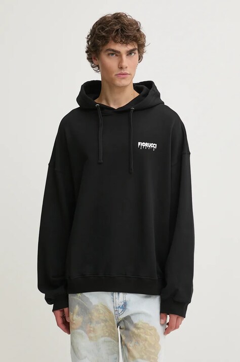 Fiorucci cotton sweatshirt men's black color hooded with a print U01FPSHO092CJ05BK04