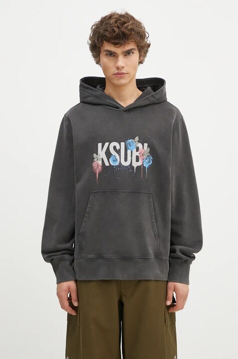 KSUBI hanorac de bumbac Graff Rose Kash Hoodie barbati, culoarea gri, cu glugă, cu imprimeu, MPF24FL010